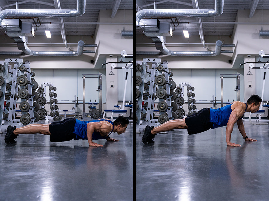 Staggered Hand Push Ups