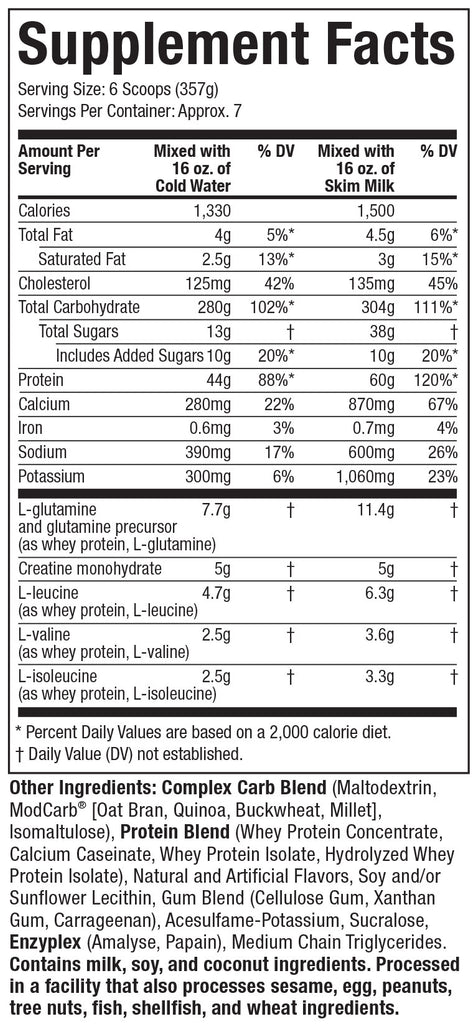 Supplement Facts: 100% Mass Gainer - Chocolate Fudge Brownie